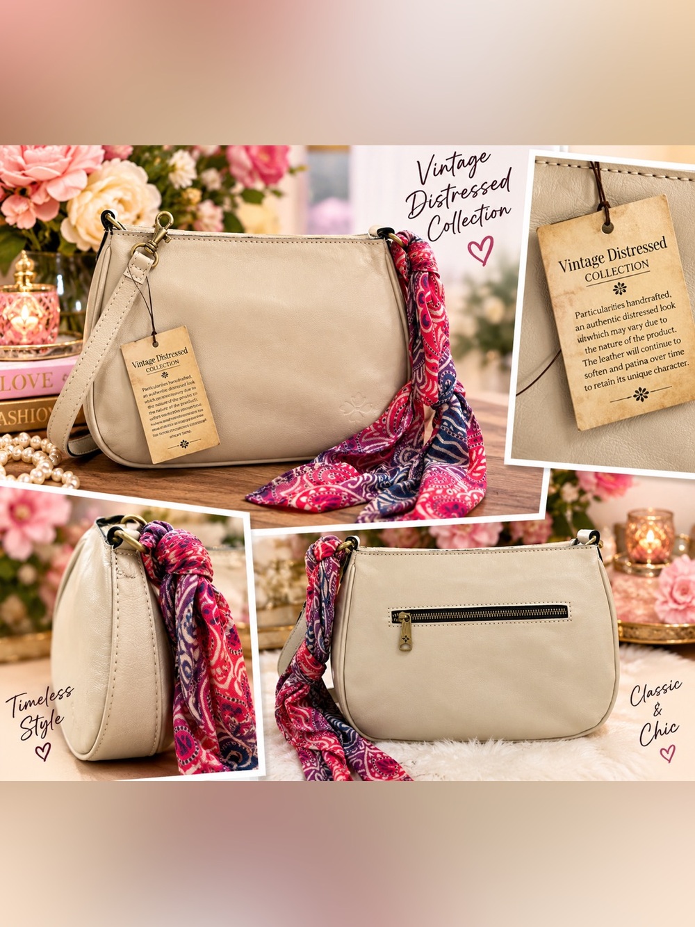 🌻NEW🌻Patricia Nash Cream Shoulder Bag with Pink Paisley Scarf. BNWT